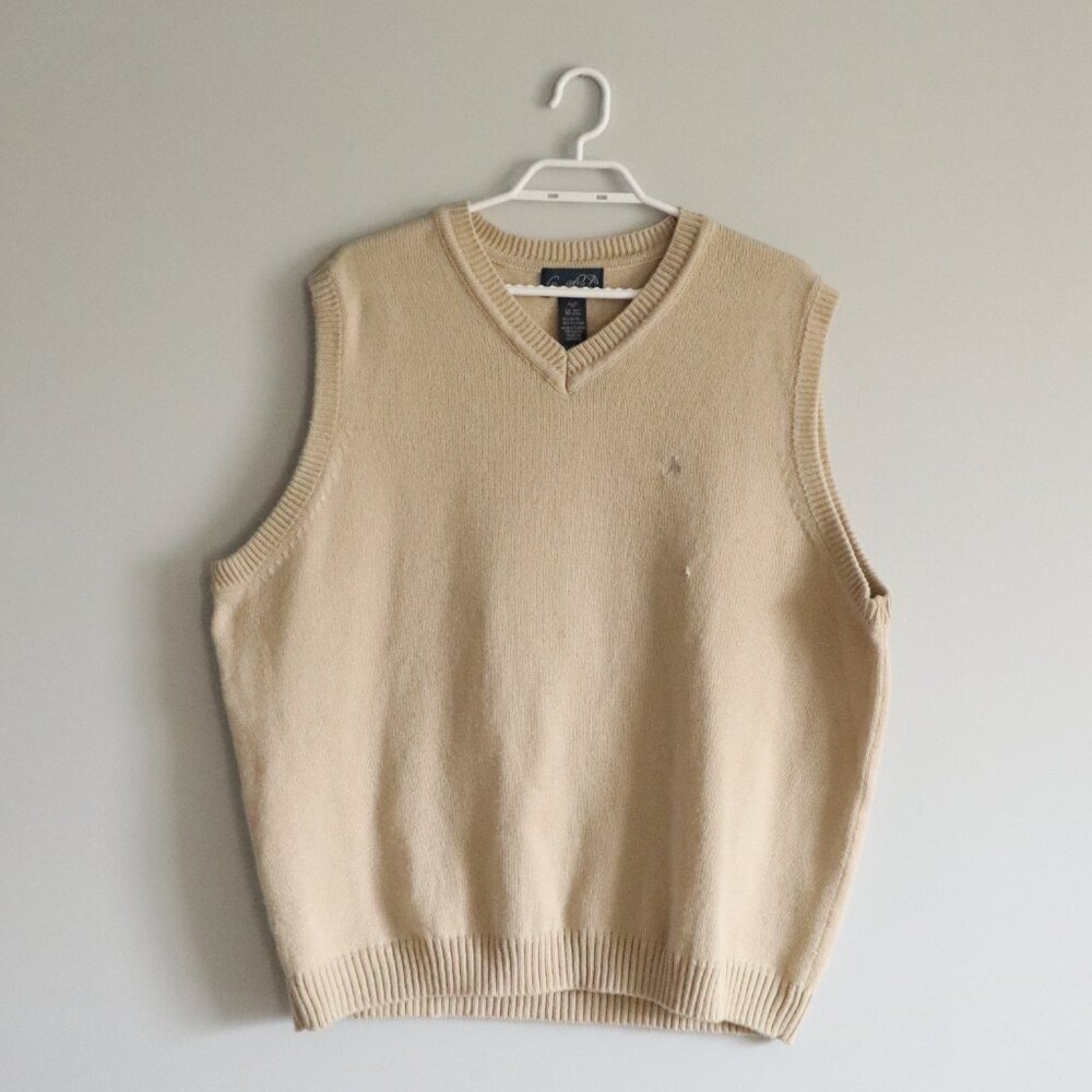 Arnold Palmer Men's Sz XL Tan Sleeveless V-Neck Knit Ribbed‎ Sweater Vest